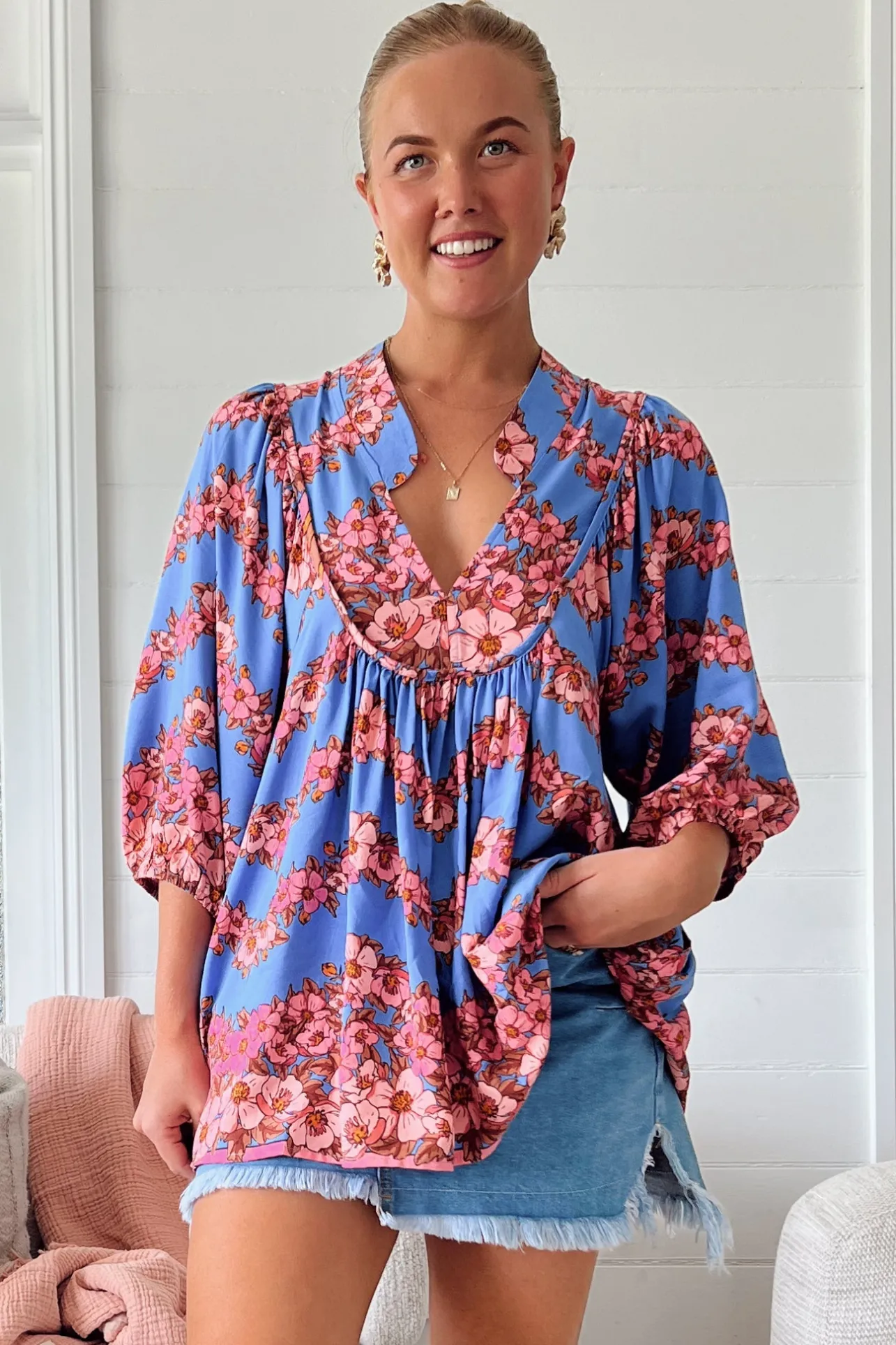 Boheme Blouse - Thick Collar Smock Blouse in Little Flowers Print>Jaase Online