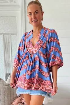 Boheme Blouse - Thick Collar Smock Blouse in Little Flowers Print><noscript><img width=