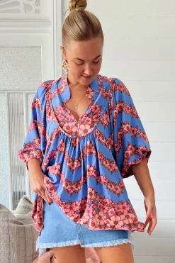 Boheme Blouse - Thick Collar Smock Blouse in Little Flowers Print><noscript><img width=