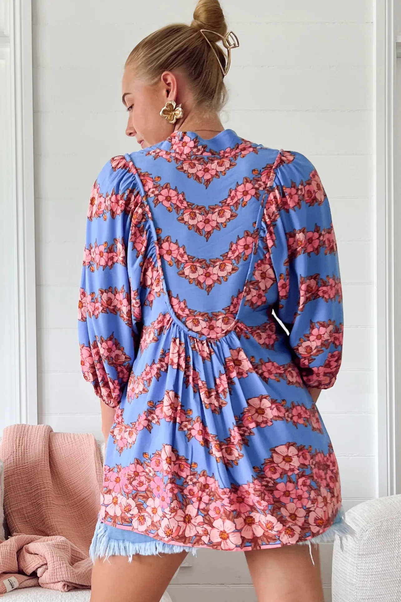 Boheme Blouse - Thick Collar Smock Blouse in Little Flowers Print>Jaase Online