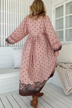 Boheme Midi Dress - Long Sleeve Piping Defined Bust Slimline Smock Dress in Seraphina Print><noscript><img width=