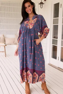 Boheme Midi Dress - Piping Defined Bust Slimline Smock Dress in Laney Print><noscript><img width=