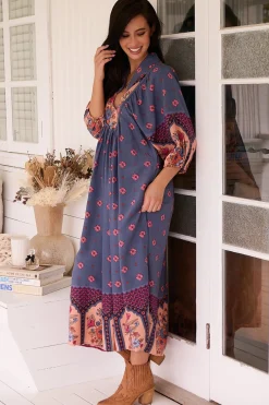Boheme Midi Dress - Piping Defined Bust Slimline Smock Dress in Laney Print><noscript><img width=