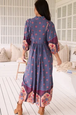 Boheme Midi Dress - Piping Defined Bust Slimline Smock Dress in Laney Print><noscript><img width=