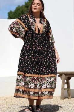 Boheme Midi Dress - Piping Defined Bust Slimline Smock Dress In Eternity Print>Jaase Discount
