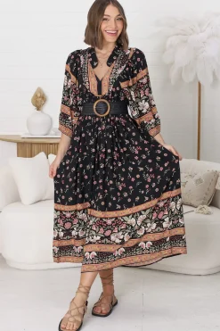 Boheme Midi Dress - Piping Defined Bust Slimline Smock Dress In Eternity Print><noscript><img width=