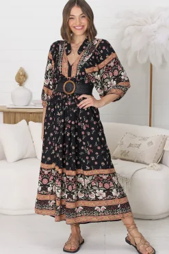 Boheme Midi Dress - Piping Defined Bust Slimline Smock Dress In Eternity Print><noscript><img width=
