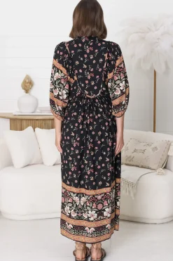 Boheme Midi Dress - Piping Defined Bust Slimline Smock Dress In Eternity Print><noscript><img width=