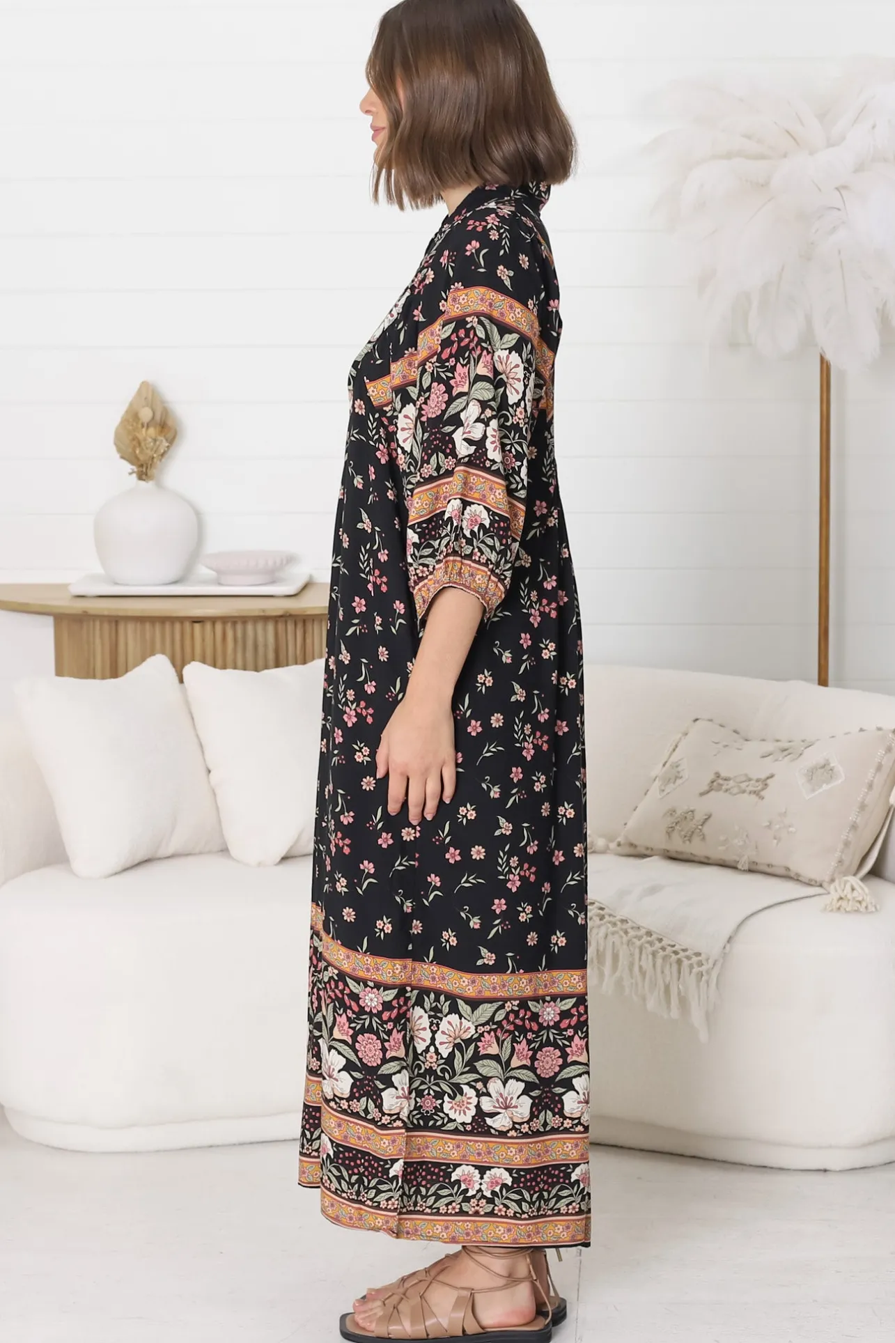 Boheme Midi Dress - Piping Defined Bust Slimline Smock Dress In Eternity Print>Jaase Discount