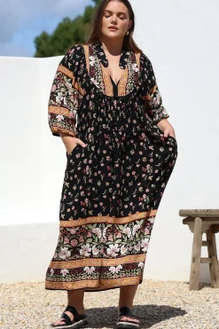 Boheme Midi Dress - Piping Defined Bust Slimline Smock Dress In Eternity Print><noscript><img width=