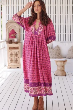 Boheme Midi Dress - Piping Defined Bust Slimline Smock Dress In Jolene Print><noscript><img width=