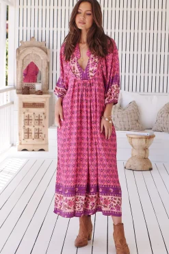 Boheme Midi Dress - Piping Defined Bust Slimline Smock Dress In Jolene Print><noscript><img width=