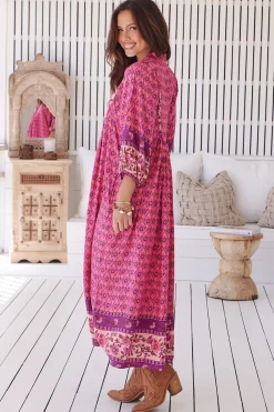 Boheme Midi Dress - Piping Defined Bust Slimline Smock Dress In Jolene Print><noscript><img width=