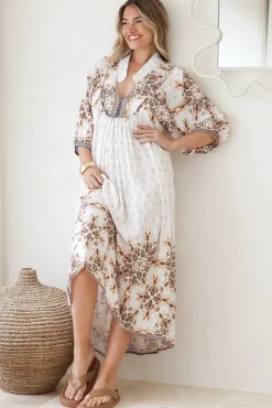 Boheme Midi Dress - Piping Defined Bust Slimline Smock Dress In Gemstone Print><noscript><img width=