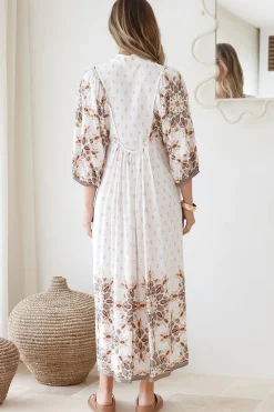 Boheme Midi Dress - Piping Defined Bust Slimline Smock Dress In Gemstone Print><noscript><img width=