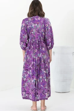 Boheme Midi Dress - Piping Defined Bust Slimline Smock Dress in Rhodium Print><noscript><img width=