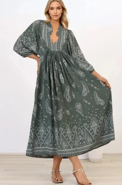 Boheme Midi Dress - Piping Defined Bust Slimline Smock Dress In Constance Print><noscript><img width=