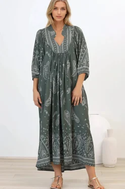 Boheme Midi Dress - Piping Defined Bust Slimline Smock Dress In Constance Print><noscript><img width=