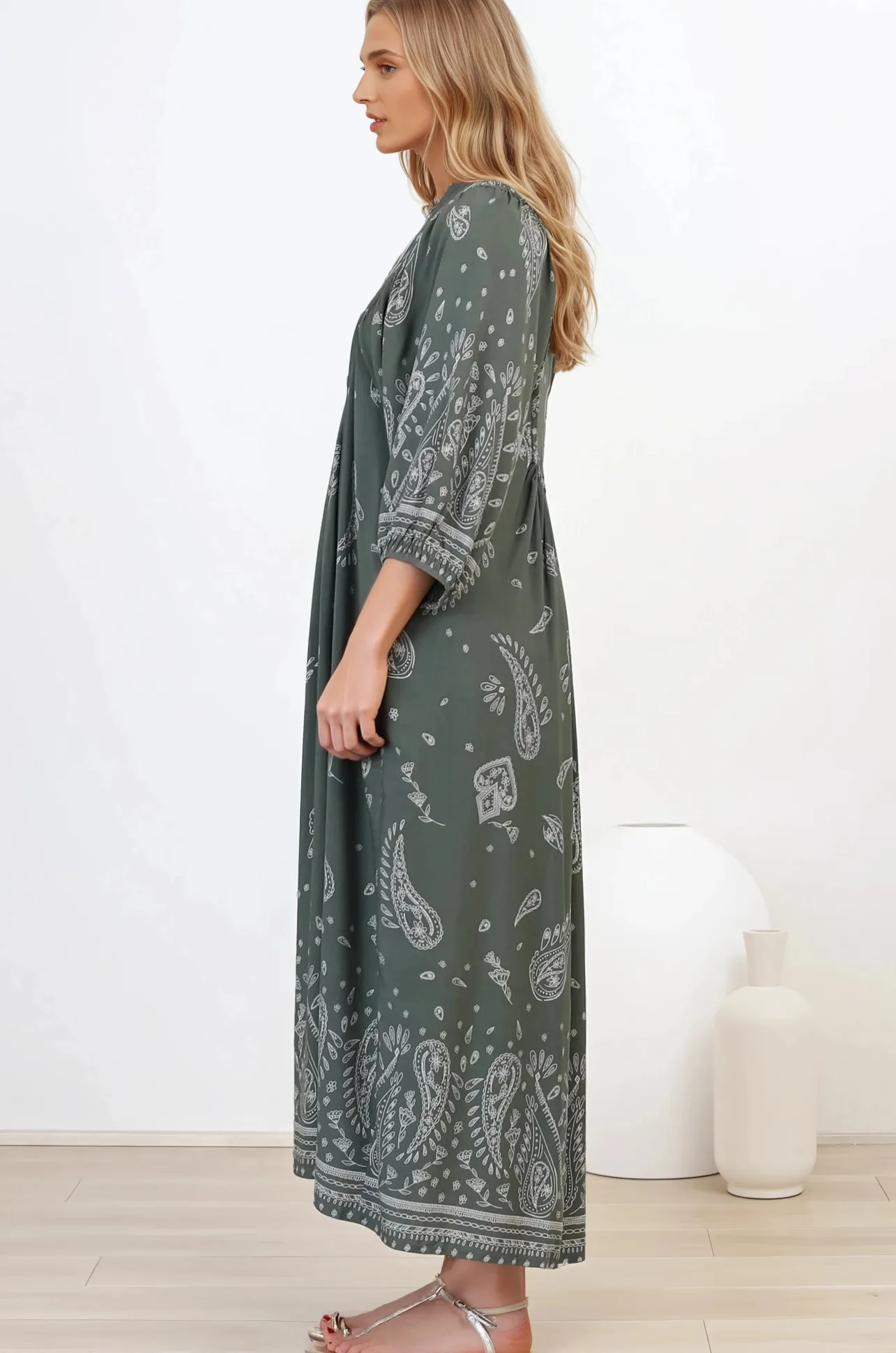 Boheme Midi Dress - Piping Defined Bust Slimline Smock Dress In Constance Print>Jaase Clearance