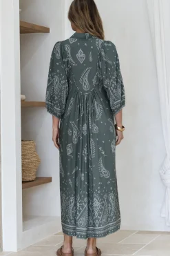 Boheme Midi Dress - Piping Defined Bust Slimline Smock Dress In Constance Print><noscript><img width=