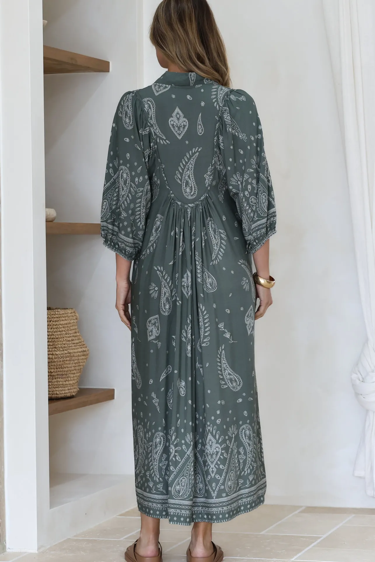 Boheme Midi Dress - Piping Defined Bust Slimline Smock Dress In Constance Print>Jaase Clearance