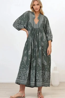 Boheme Midi Dress - Piping Defined Bust Slimline Smock Dress In Constance Print><noscript><img width=