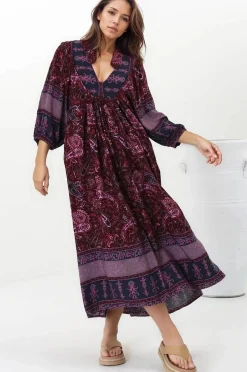 Boheme Midi Dress - Piping Defined Bust Slimline Smock Dress In Sadie Print><noscript><img width=