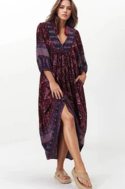 Boheme Midi Dress - Piping Defined Bust Slimline Smock Dress In Sadie Print><noscript><img width=