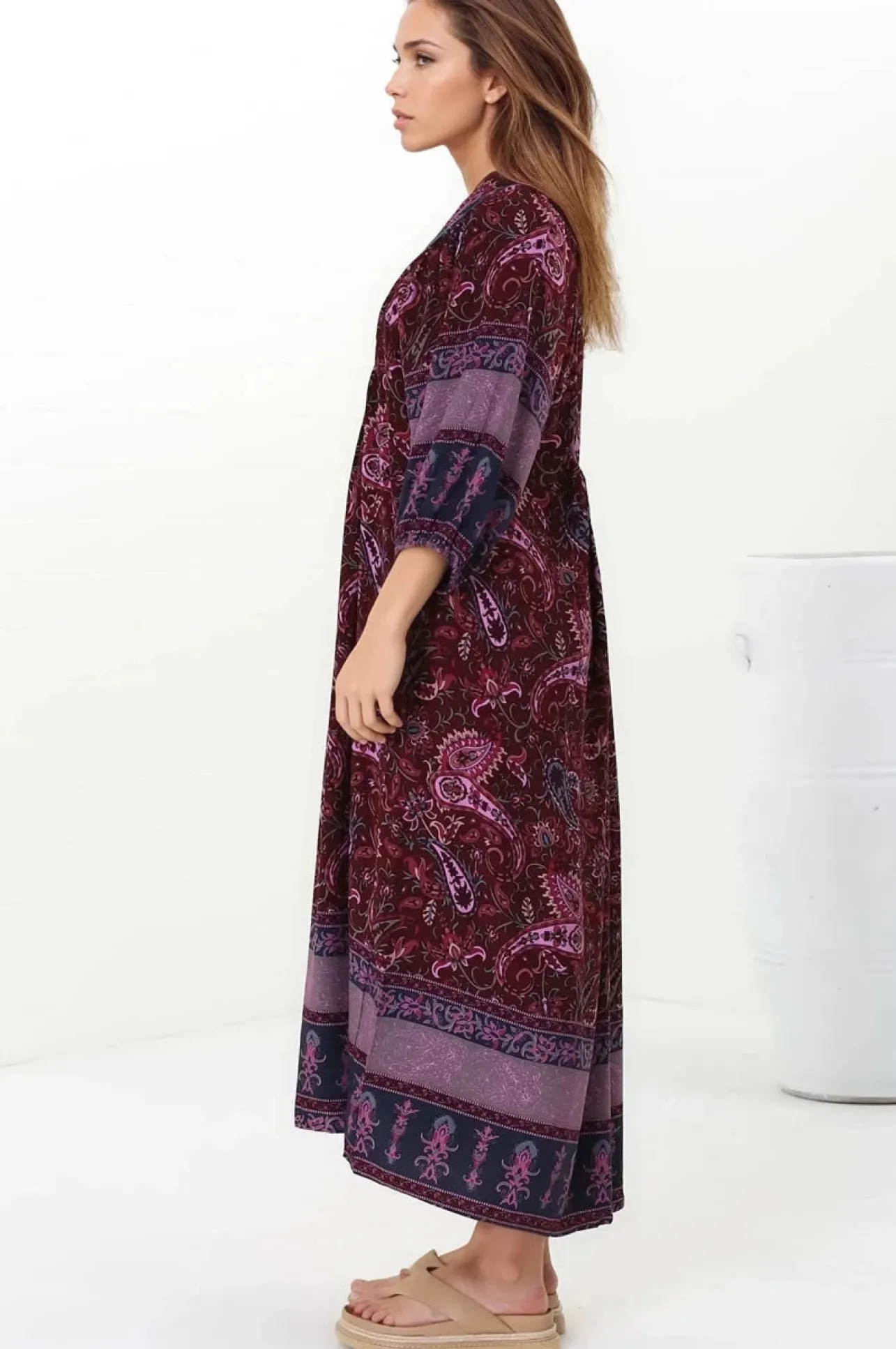 Boheme Midi Dress - Piping Defined Bust Slimline Smock Dress In Sadie Print>Jaase