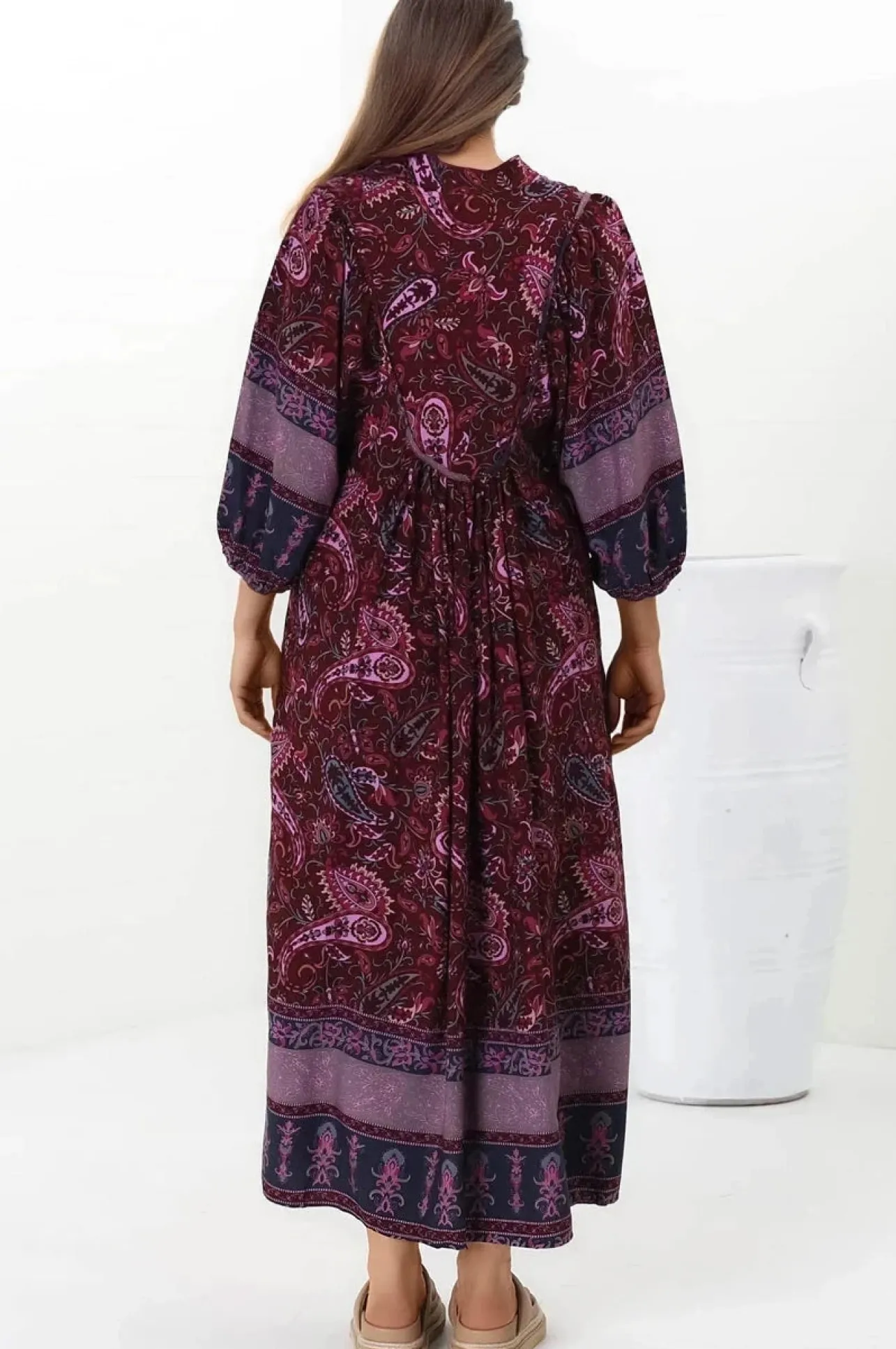 Boheme Midi Dress - Piping Defined Bust Slimline Smock Dress In Sadie Print>Jaase