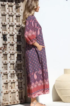 Boheme Midi Dress - Piping Defined Bust Slimline Smock Dress In Dancing Daisy Print><noscript><img width=