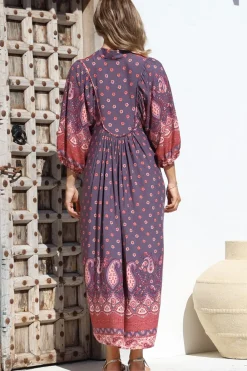 Boheme Midi Dress - Piping Defined Bust Slimline Smock Dress In Dancing Daisy Print><noscript><img width=
