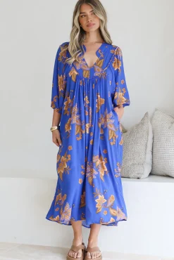 Boheme Midi Dress - Piping Defined Bust Slimline Smock Dress In Maribella Print><noscript><img width=