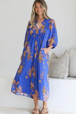 Boheme Midi Dress - Piping Defined Bust Slimline Smock Dress In Maribella Print><noscript><img width=