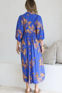 Boheme Midi Dress - Piping Defined Bust Slimline Smock Dress In Maribella Print><noscript><img width=