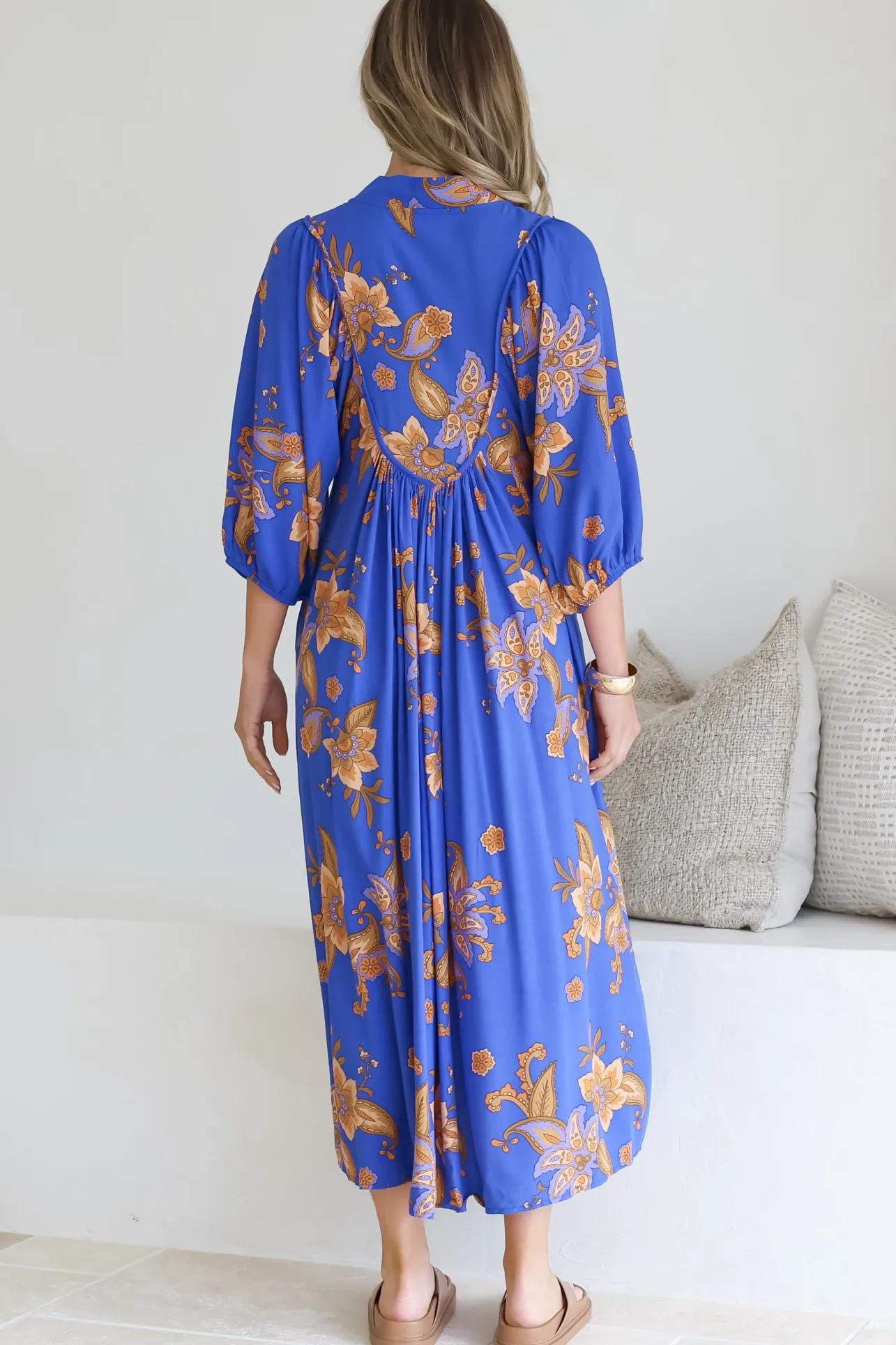 Boheme Midi Dress - Piping Defined Bust Slimline Smock Dress In Maribella Print>Jaase Outlet