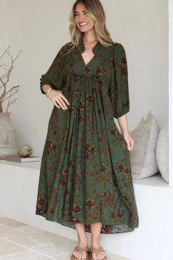 Boheme Midi Dress - Piping Defined Bust Slimline Smock Dress In Esme Print><noscript><img width=