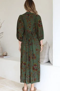 Boheme Midi Dress - Piping Defined Bust Slimline Smock Dress In Esme Print><noscript><img width=