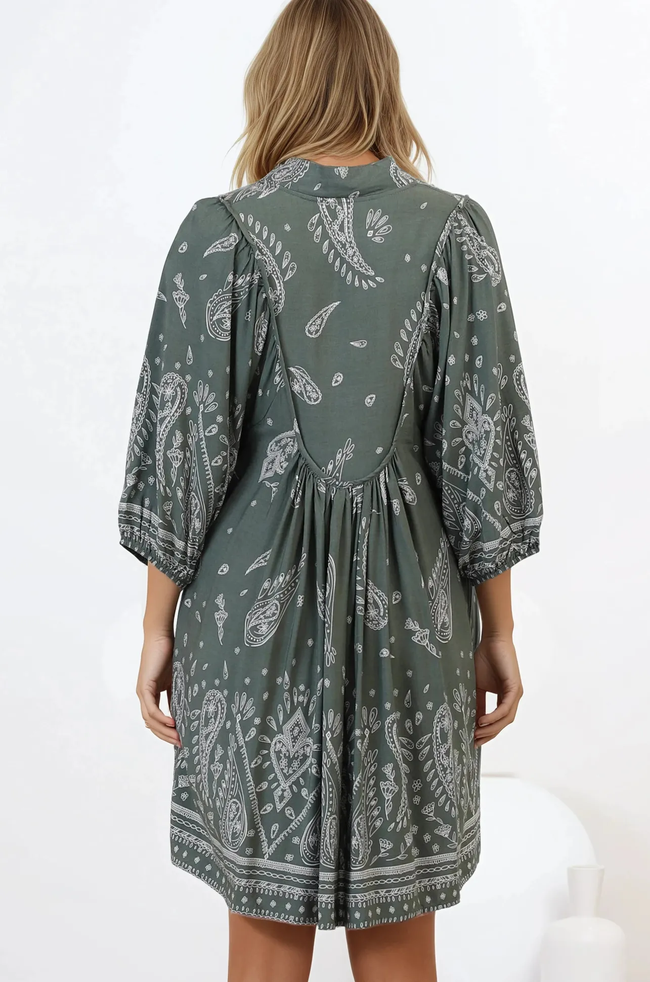 Boheme Mini Dress - Mandarin Collar Slimline Smock Dress in Constance Print>Jaase Discount