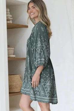 Boheme Mini Dress - Mandarin Collar Slimline Smock Dress in Constance Print><noscript><img width=