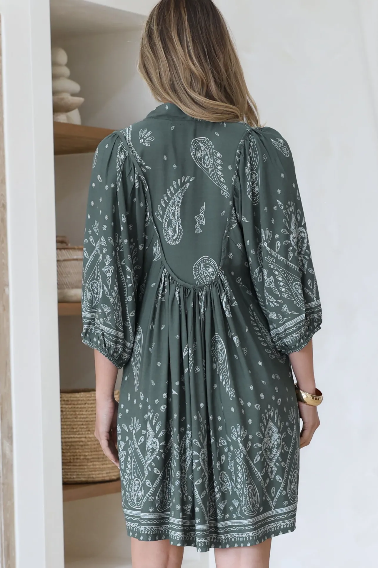 Boheme Mini Dress - Mandarin Collar Slimline Smock Dress in Constance Print>Jaase Discount