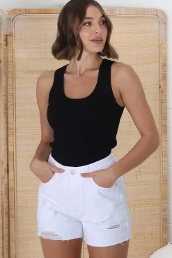 Bray Denim Shorts - Distressed High Waist Shorts in White><noscript><img width=