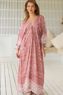 Bree Maxi Dress - Frill Balloon Sleeve V Neck Shift Dress in Angelina Print><noscript><img width=