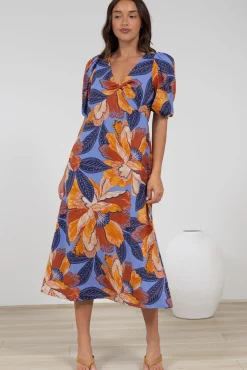Brie Midi Dress - V-Neck Empire Line Dress with Pockets in Bittersweet Print>Salty Crush New