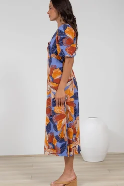Brie Midi Dress - V-Neck Empire Line Dress with Pockets in Bittersweet Print><noscript><img width=