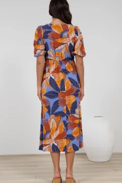 Brie Midi Dress - V-Neck Empire Line Dress with Pockets in Bittersweet Print><noscript><img width=
