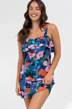 Brinley Mini Dress - Adjustable Strap Dress with Frill Layer Overlay on Bodice in Florabelle Print><noscript><img width=