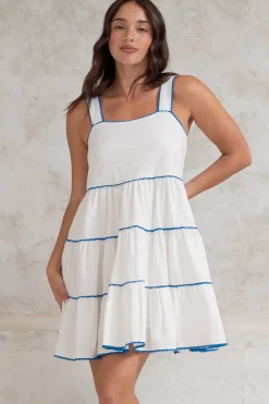 Bronte Mini Dress - Scallop Trim Tiered Sun Dress in White><noscript><img width=