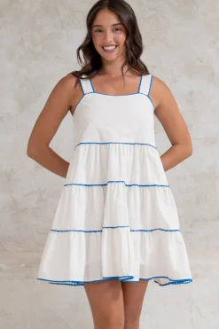 Bronte Mini Dress - Scallop Trim Tiered Sun Dress in White><noscript><img width=
