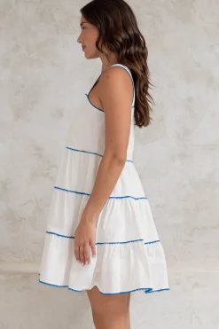 Bronte Mini Dress - Scallop Trim Tiered Sun Dress in White><noscript><img width=
